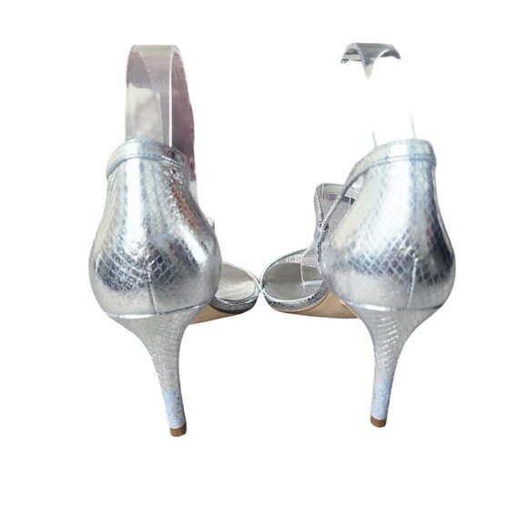 Michael Kors Leather Snakeskin Strappy Dressy Heeled Sandals Silver Women's 8.5M - Picture 6 of 14